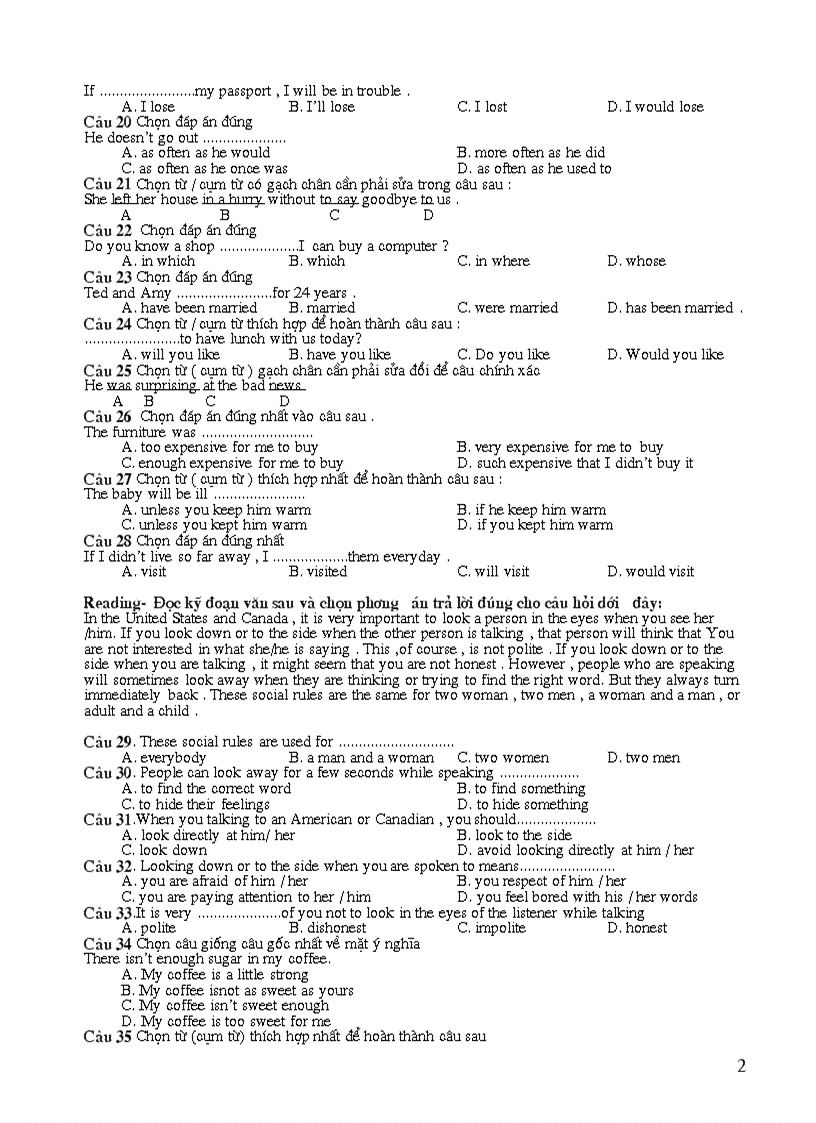 image for page Đề kiểm tra Học kì II môn anh văn