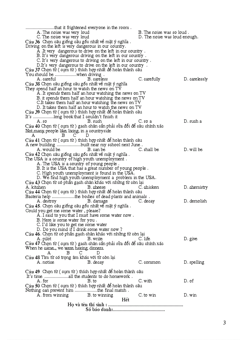 image for page Đề kiểm tra Học kì II môn anh văn