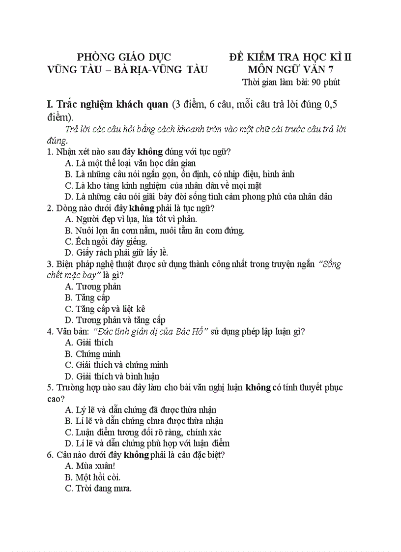 image for page Đề kiểm tra Ngữ văn 7 HKII thcs vũng tàu