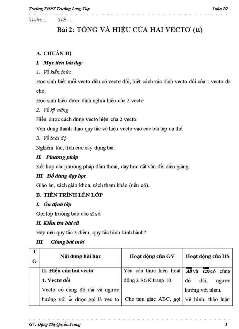 image for page Tổng và hiệu của hai vectơ