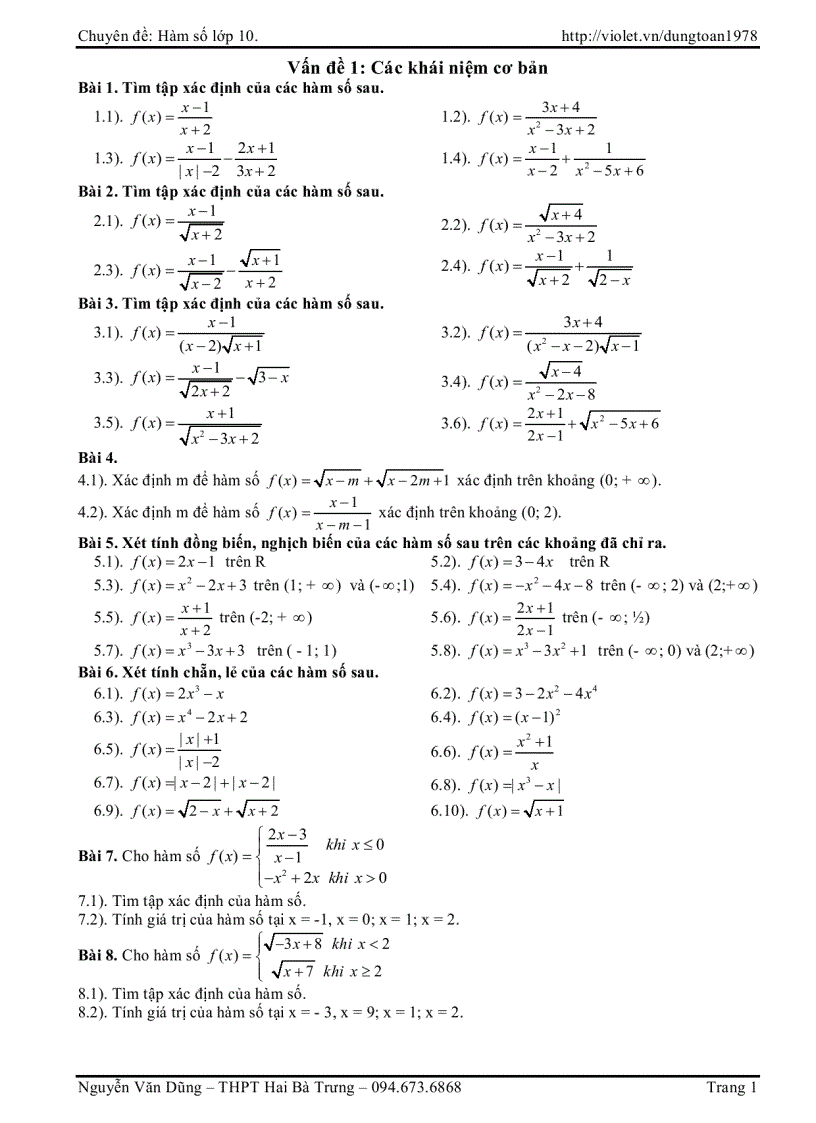 image for page Vấn đề 1 Các khái niệm cơ bản về hàm số