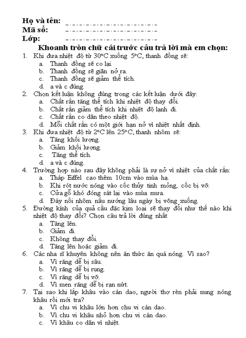 image for page Trắc nghiệm Vật lý 6 50 câu