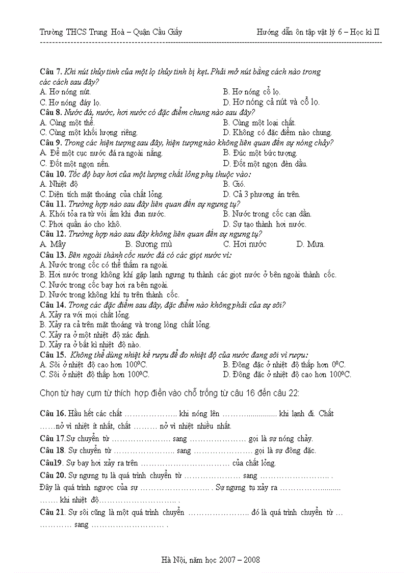 image for page Ôn tập Vật lý 6 HKII