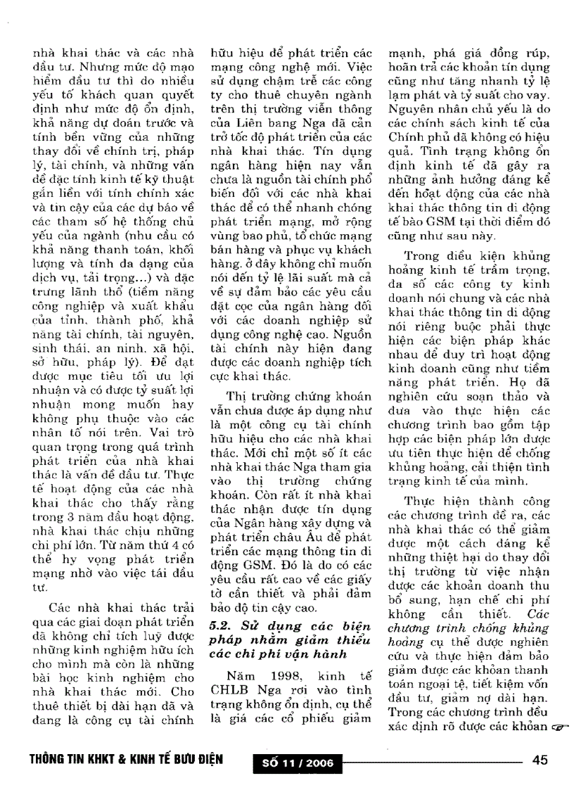 image for page Các quan điểm kinh tế cơ bản của các nhà khai thác di động của CHLB Nga