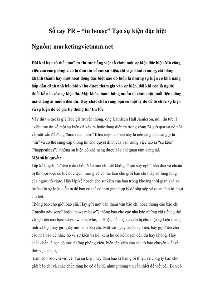 image for page Sổ tay PR in house Tạo sự kiện đặc biệt
