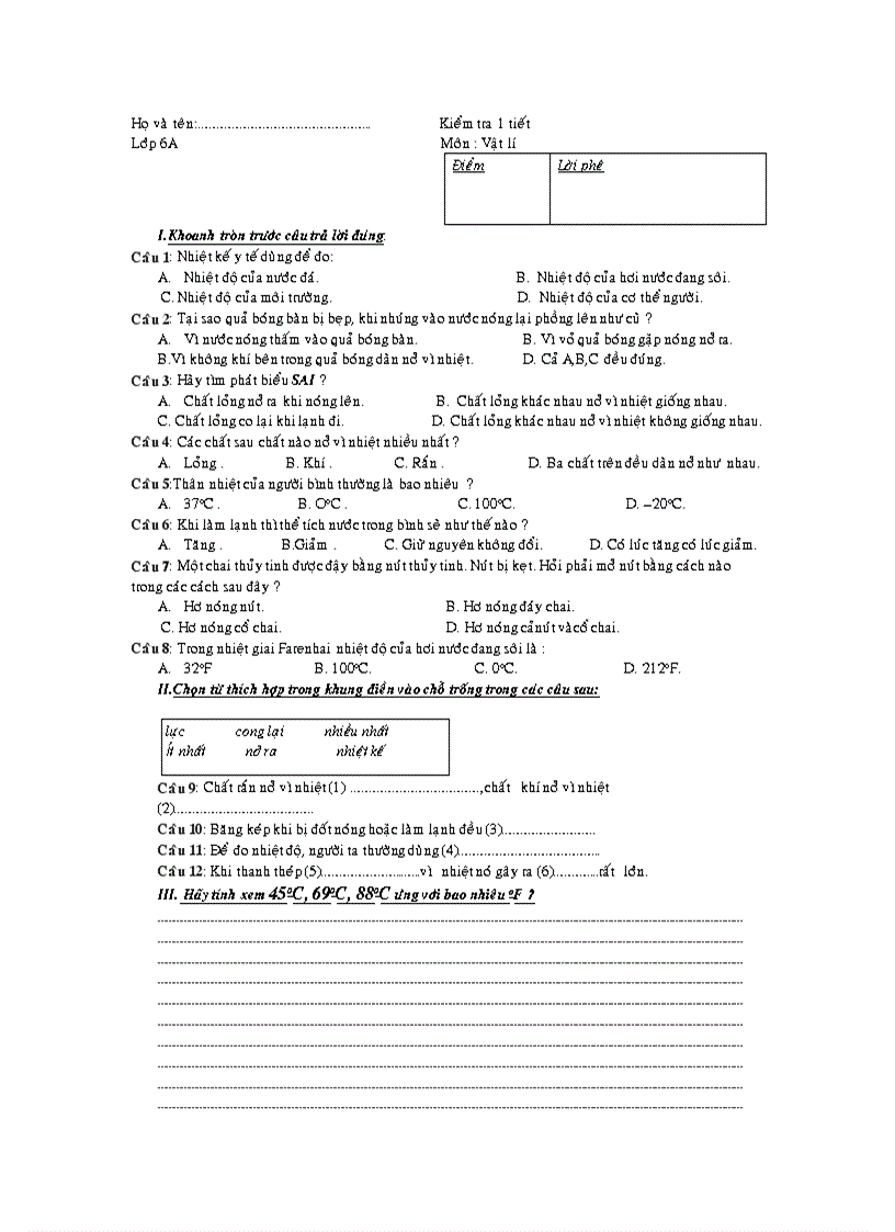 image for page Kiểm tra 1 tiết Lý 6 Vĩnh Xương