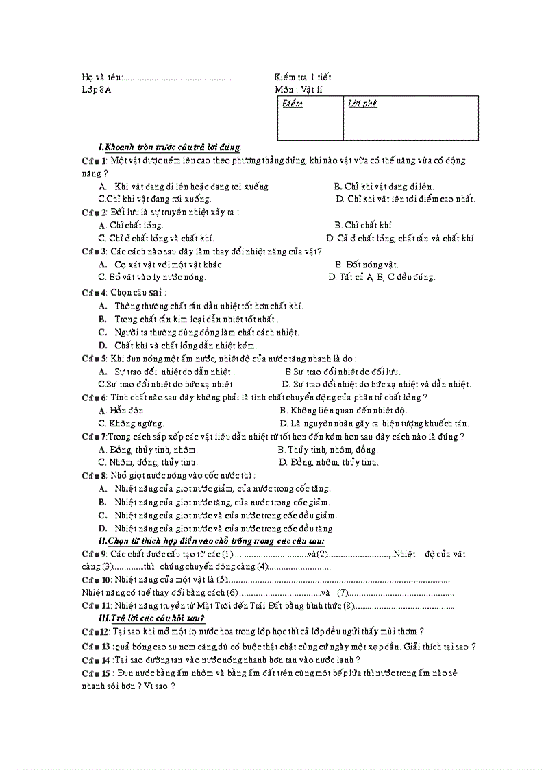 image for page Kiểm tra 1 tiết Lý 6 Vĩnh Xương