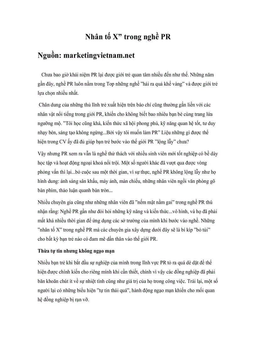 image for page Nhân tố X trong nghề PR
