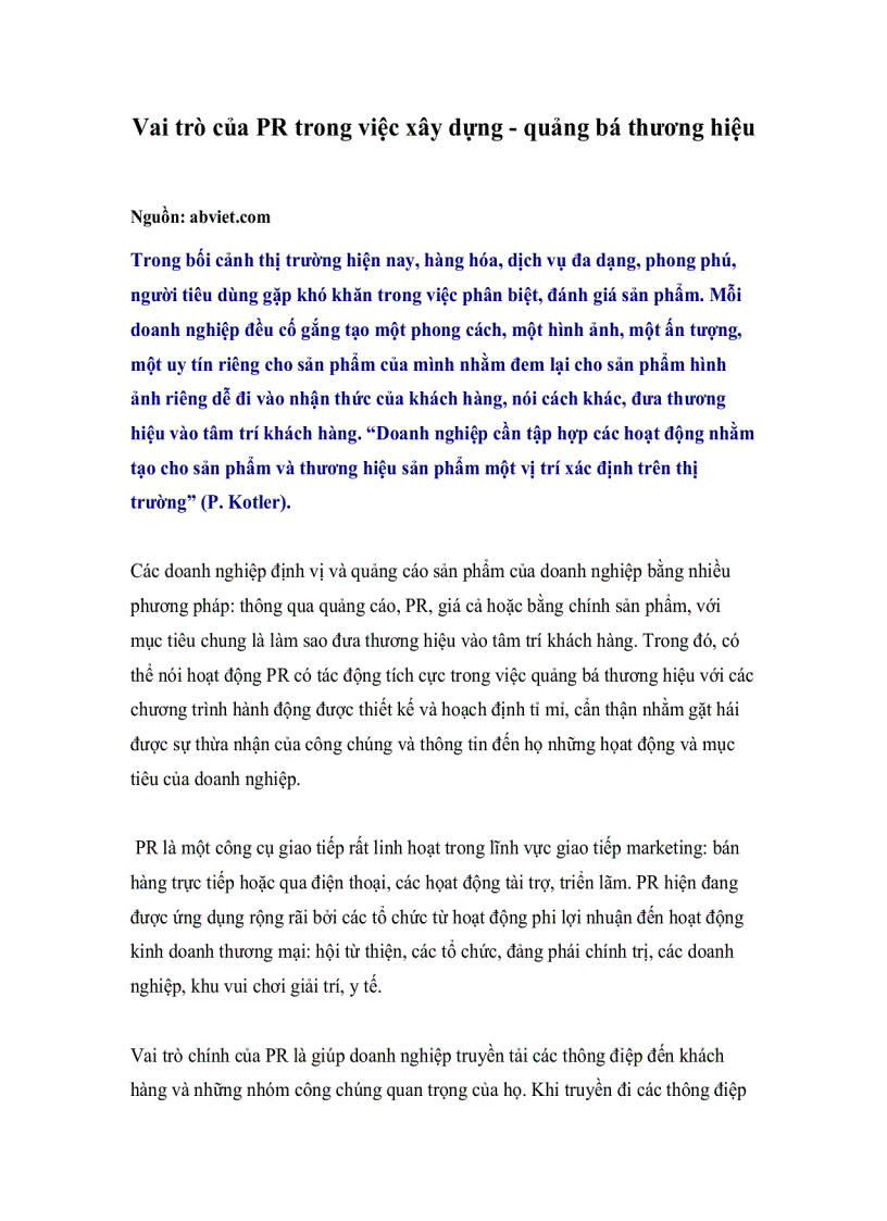 image for page Vai trò của PR trong việc xây dựng quảng bá thương hiệu