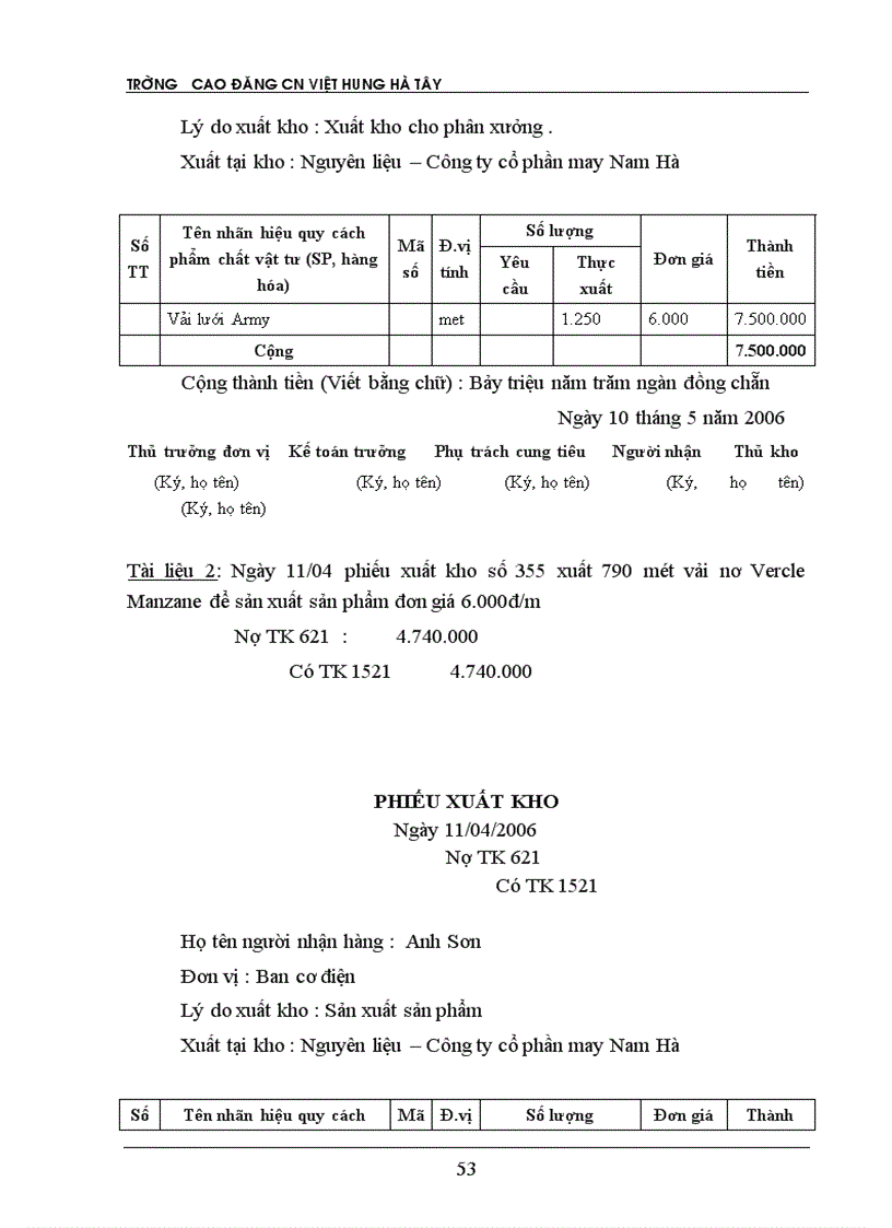 image for page Kế toán vật liệu và công cụ dụng cụ tại Công ty cổ phần may Nam Hà