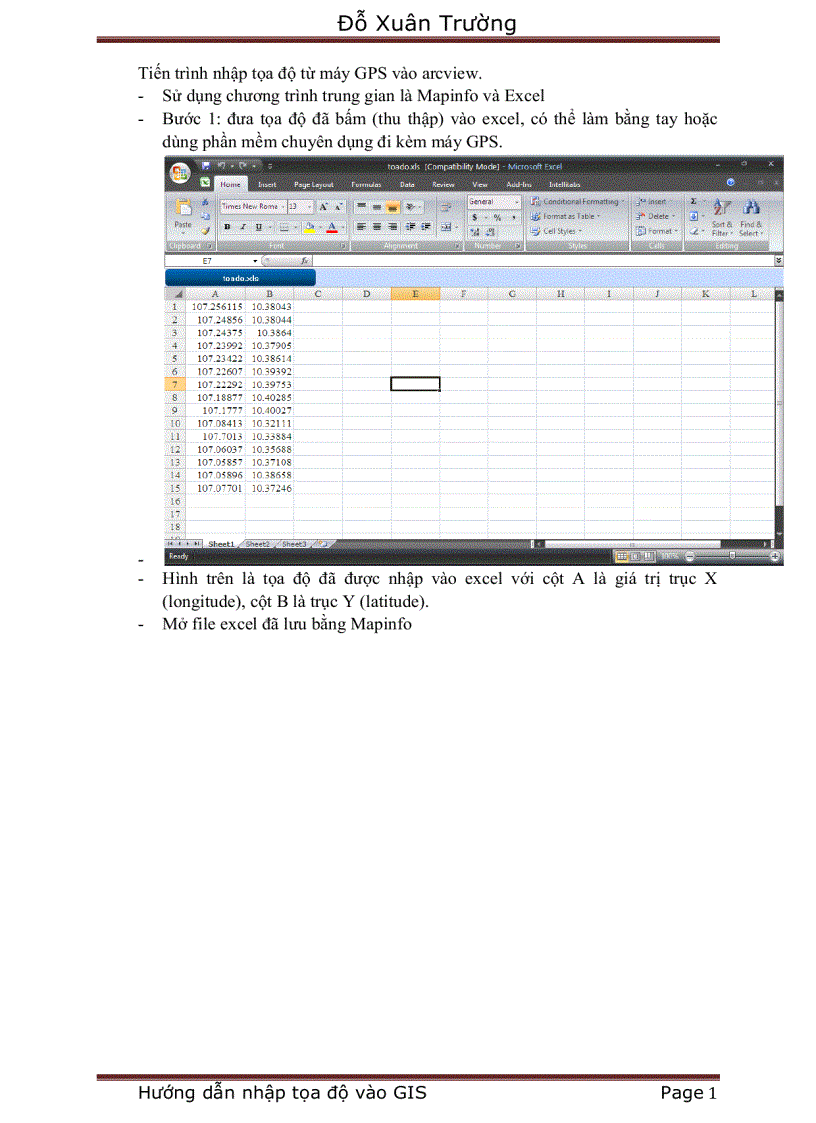 image for page Hướng dẫn nhập tọa độ qua excel từ máy GPS vào Gis