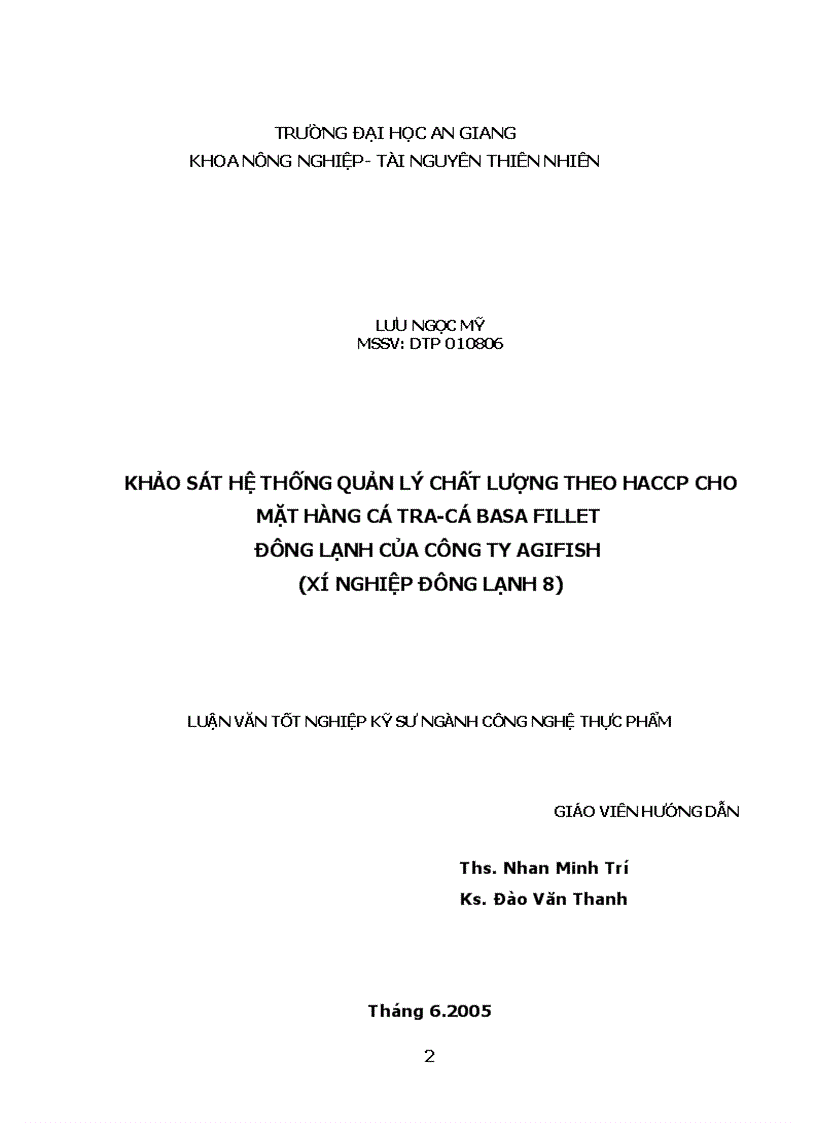 image for page Luận văn HACCP mặt hàng cá tra cá basa đông lạnh