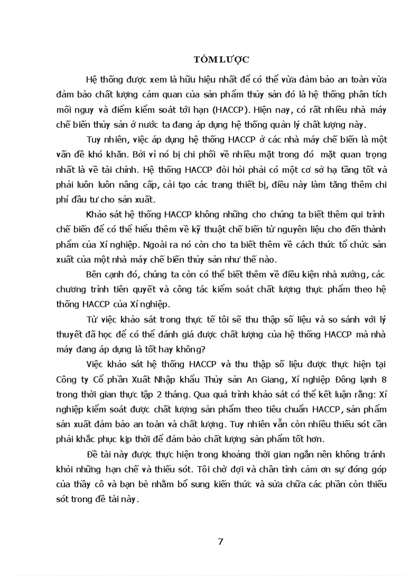 image for page Luận văn HACCP mặt hàng cá tra cá basa đông lạnh