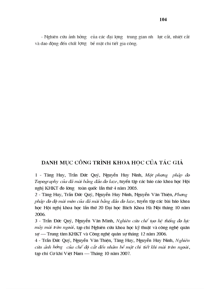 image for page Nghiên cứu ảnh hưởng của một số yếu tố công nghệ đến chất lượng bề mặt của chi tiết khi mài tròn ngoài