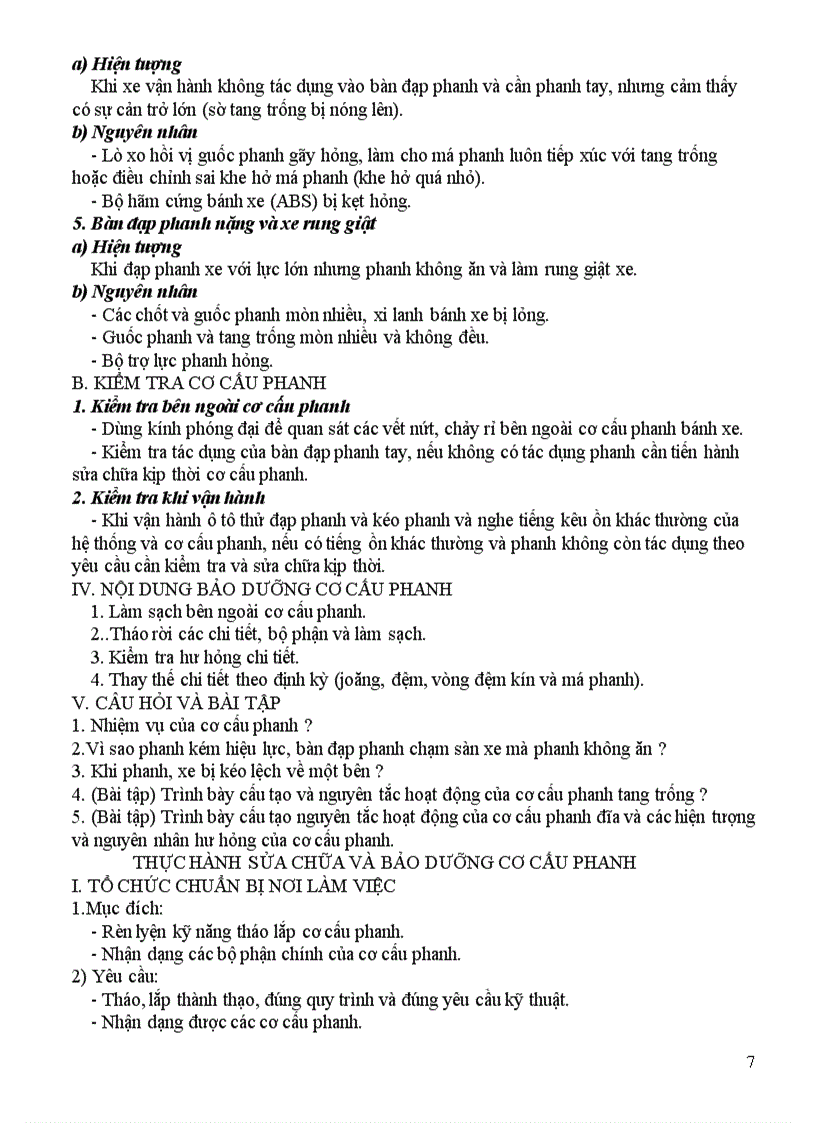 image for page Sửa chữa và bảo dưỡng cơ cấu phanh thủy lực