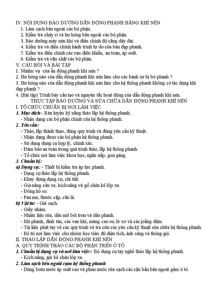 image for page Sữa chữa và bảo dưỡng dẫn động phanh bằng khí nén