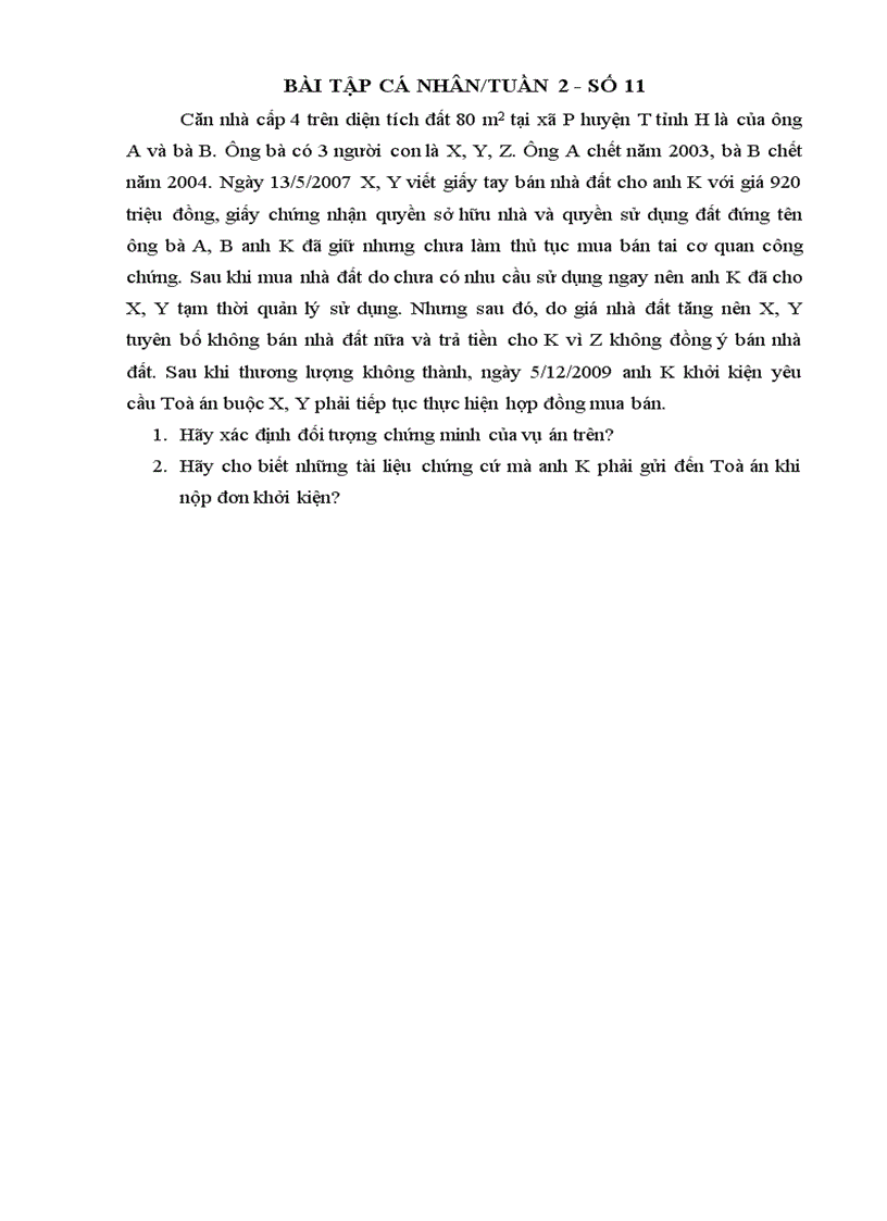 image for page Giải quyết tình huống tố tụng dân sự Bài tập cá nhân tuần 2 Đề số 07