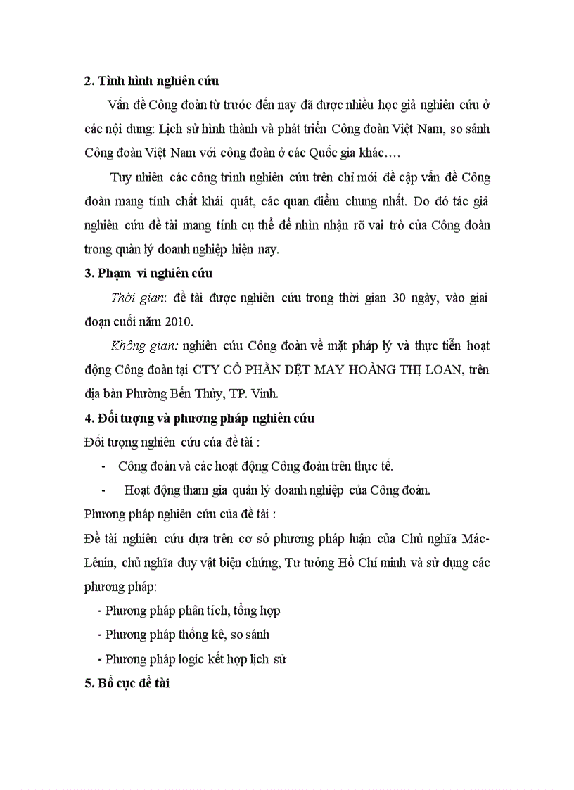image for page Công đoàn và hoạt động tham gia quản lý doanh nghiệp của Công đoàn công ty cổ phần dệt may Hoàng Thị Loan năm 2009