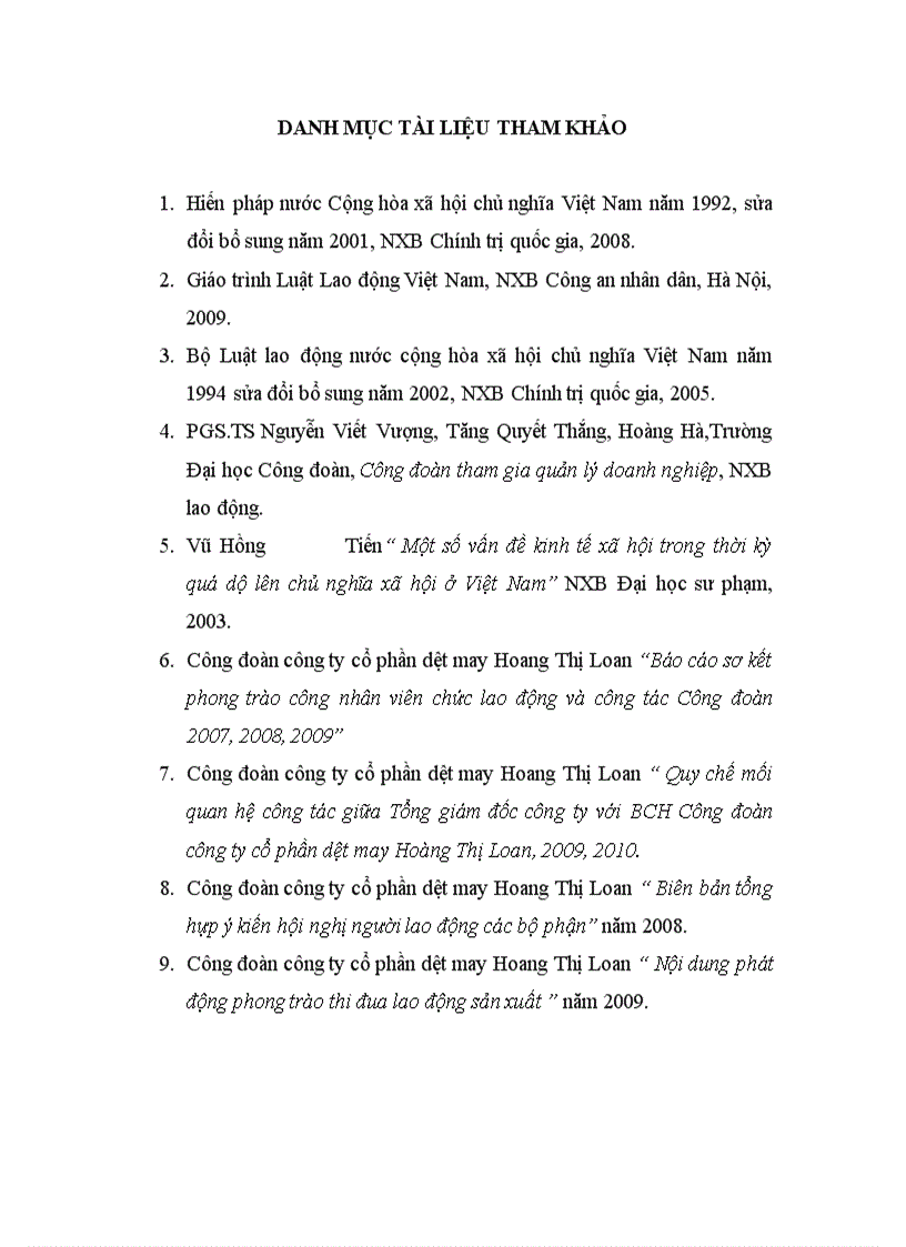 image for page Công đoàn và hoạt động tham gia quản lý doanh nghiệp của Công đoàn công ty cổ phần dệt may Hoàng Thị Loan năm 2009