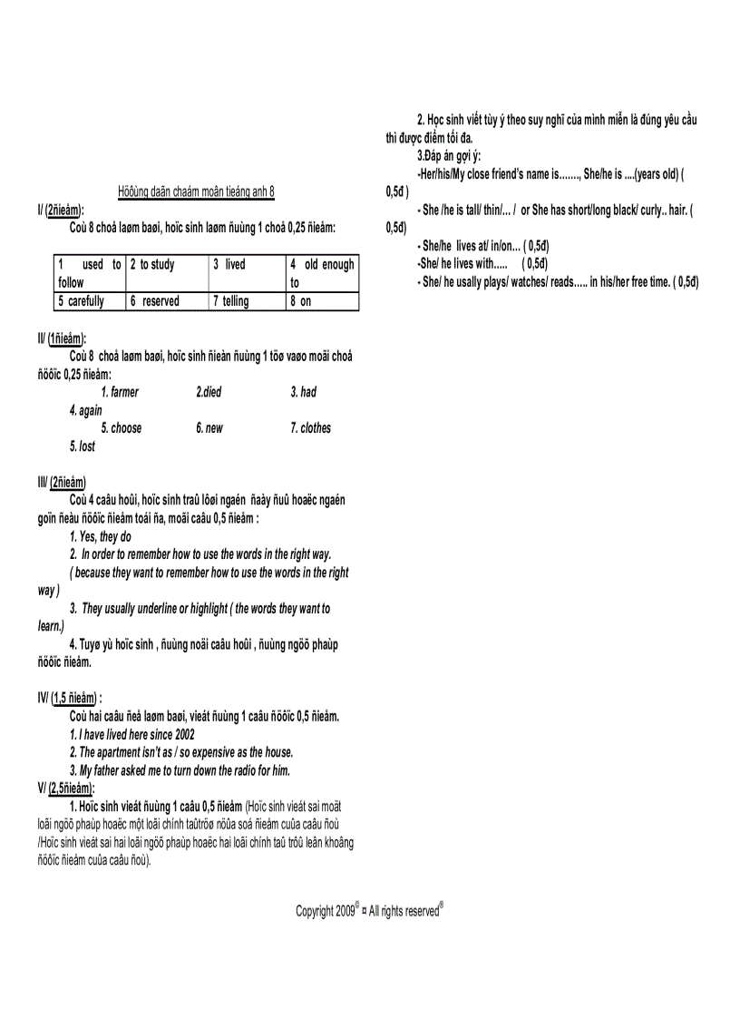 Đề Thi Học Kỳ I English 8 Phòng GD ĐT Hoài Nhơn 08 09