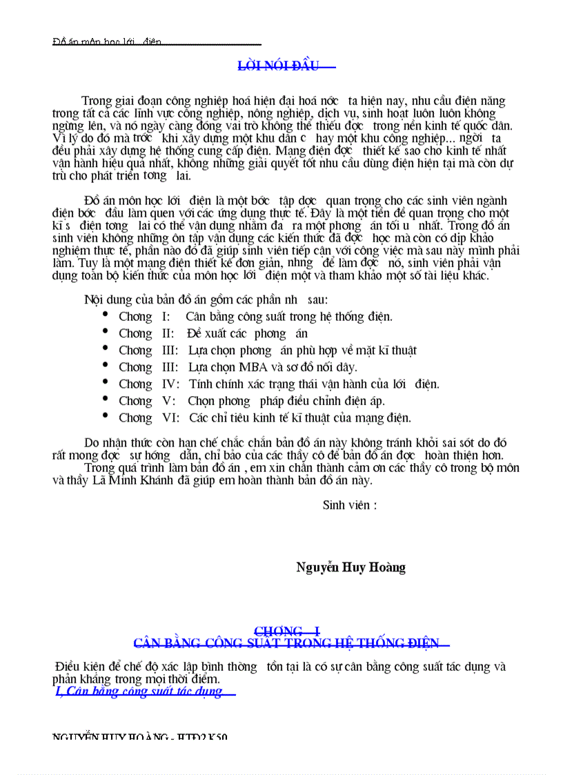 image for page Đồ án môn học lưới điện