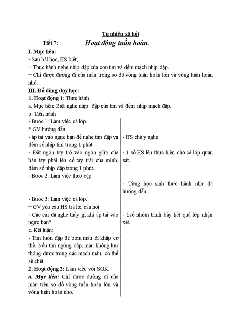 image for page Tự nhiên xã hội Hoạt động tuần hoàn