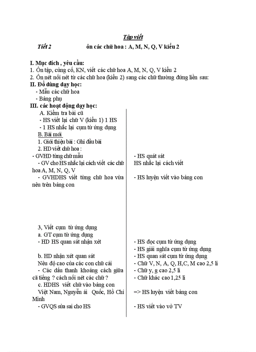 image for page Tập viết ôn các chữ hoa A M N Q V kiểu 2