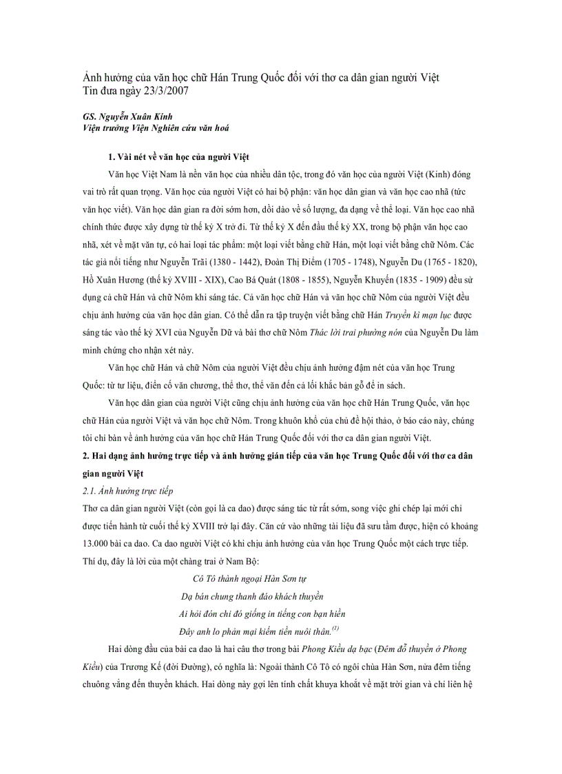 image for page Ảnh hưởng của văn học chữ Hán Trung Quốc đối với thơ ca dân gian người Việt