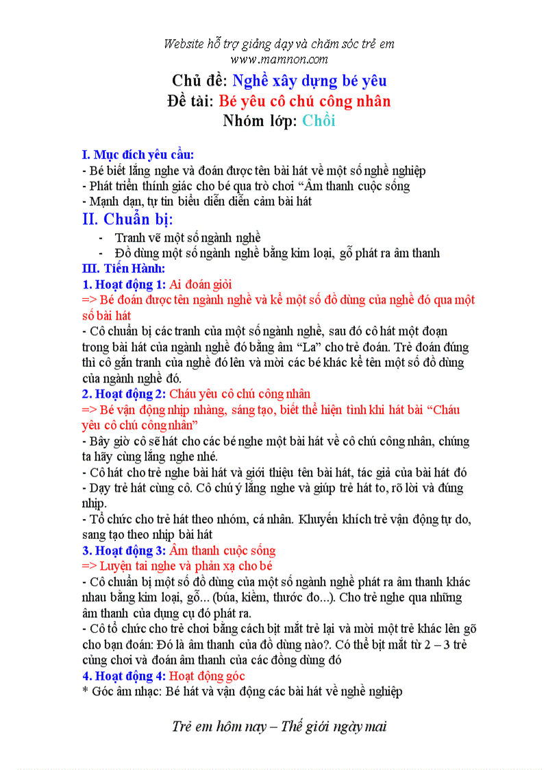 image for page Đề tài Cô chú công nhân của bé