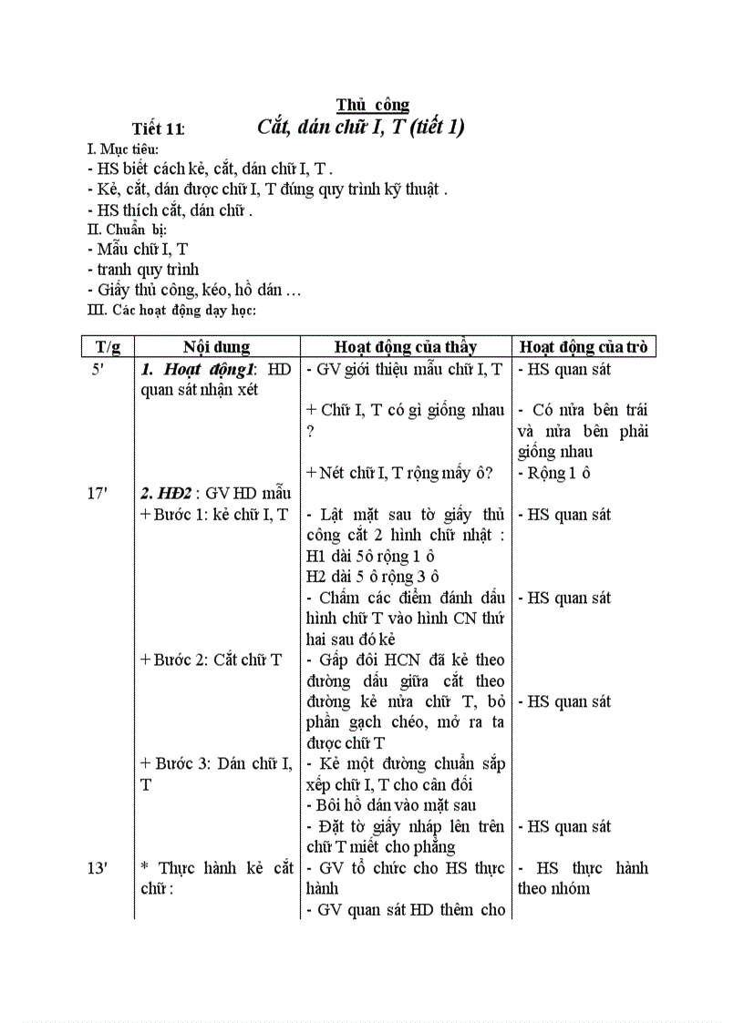 image for page Thủ công Cắt dán chữ I T tiết 1