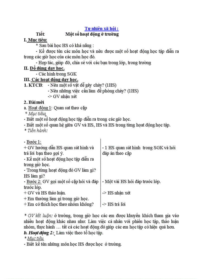 image for page Tự nhiên xã hội Một số hoạt động ở trường T1