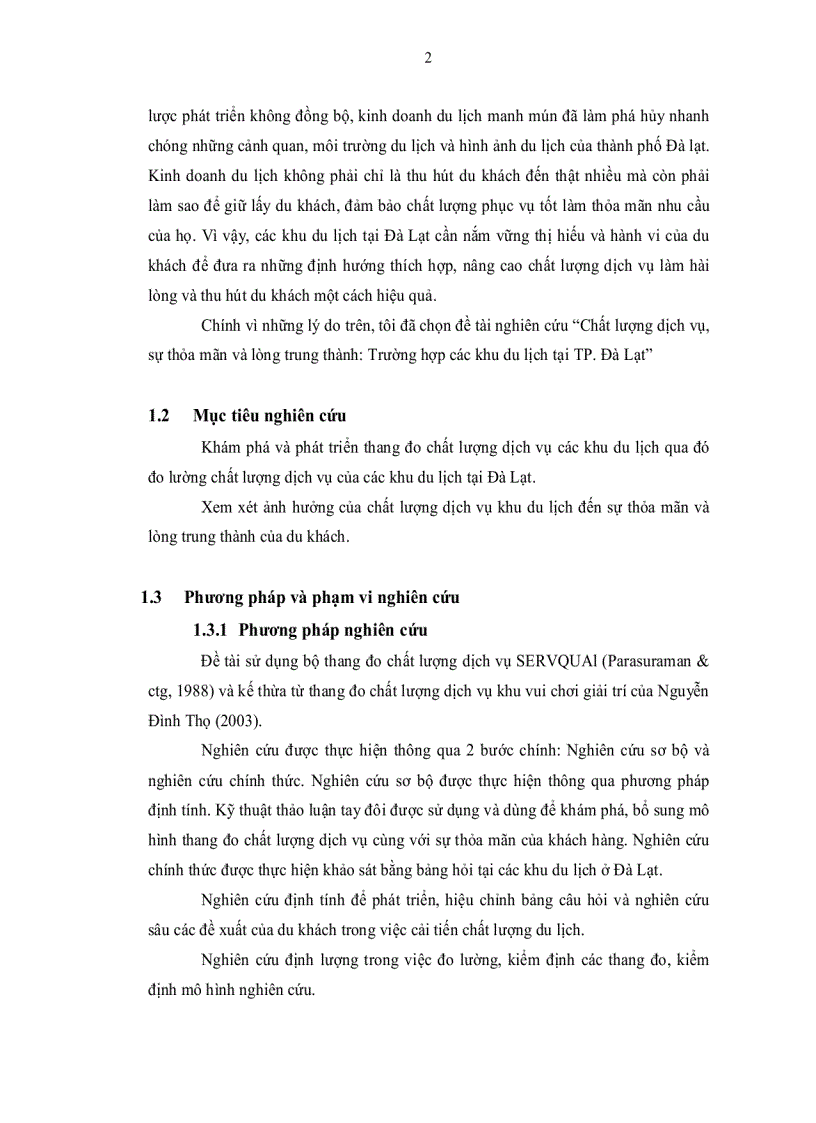 image for page Chất Lượng dịch vụ sự thỏa mãn lòng trung thành trường hợp các khu du lịch tại TP Đà Lạt