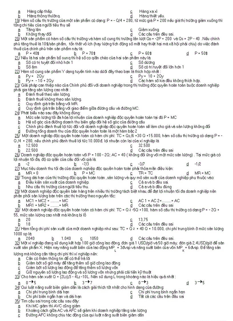 image for page Tuyển tập đề thi trắc nghiệm có kèm đáp án ôn luyện Kinh tế vi mô rất hay