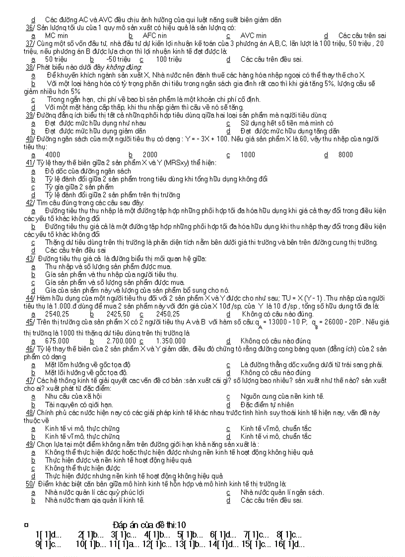 image for page Tuyển tập đề thi trắc nghiệm có kèm đáp án ôn luyện Kinh tế vi mô rất hay