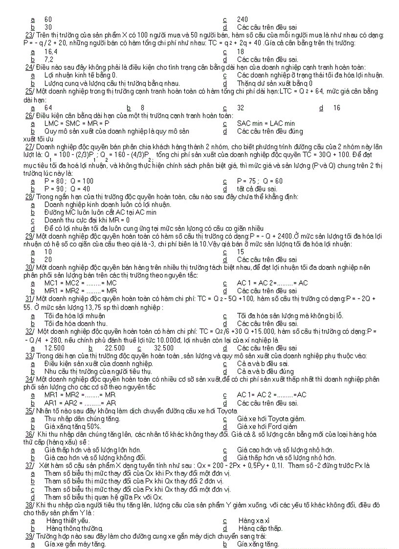 image for page Tuyển tập đề thi trắc nghiệm có kèm đáp án ôn luyện Kinh tế vi mô rất hay