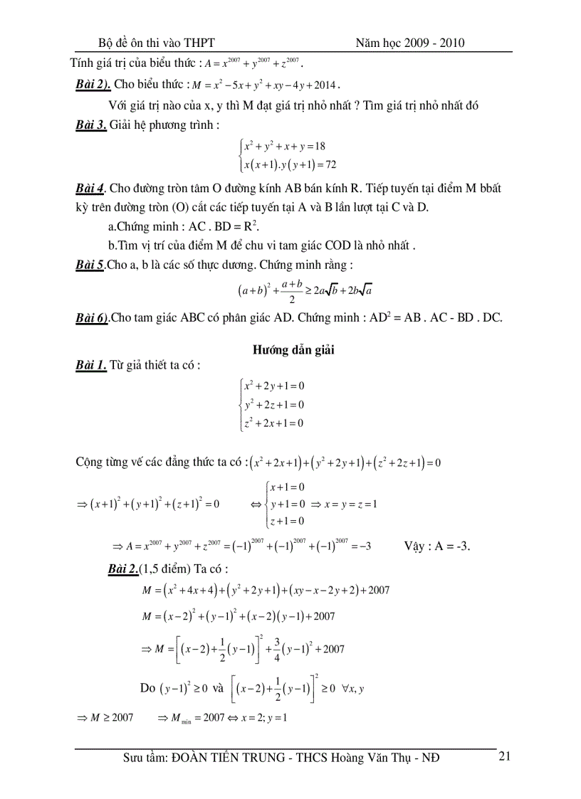 image for page Bộ 20 Đề Toán Học Ôn thi vào lớp 10 2009