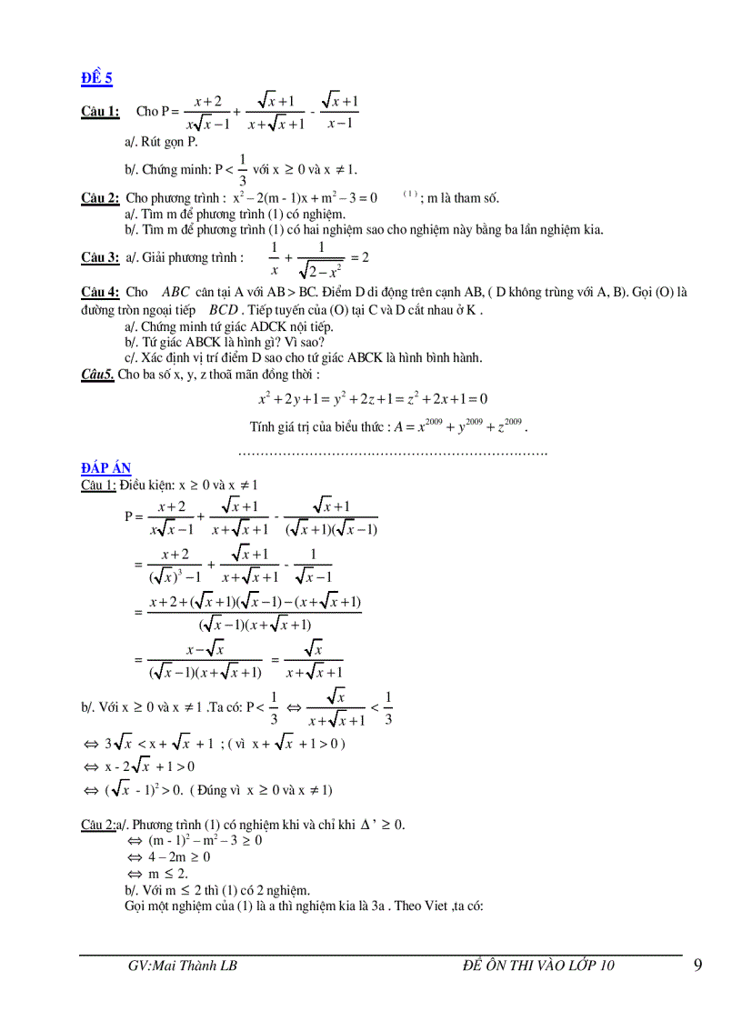 image for page Bộ 5 Đề Toán Học Ôn thi vào lớp 10 2009