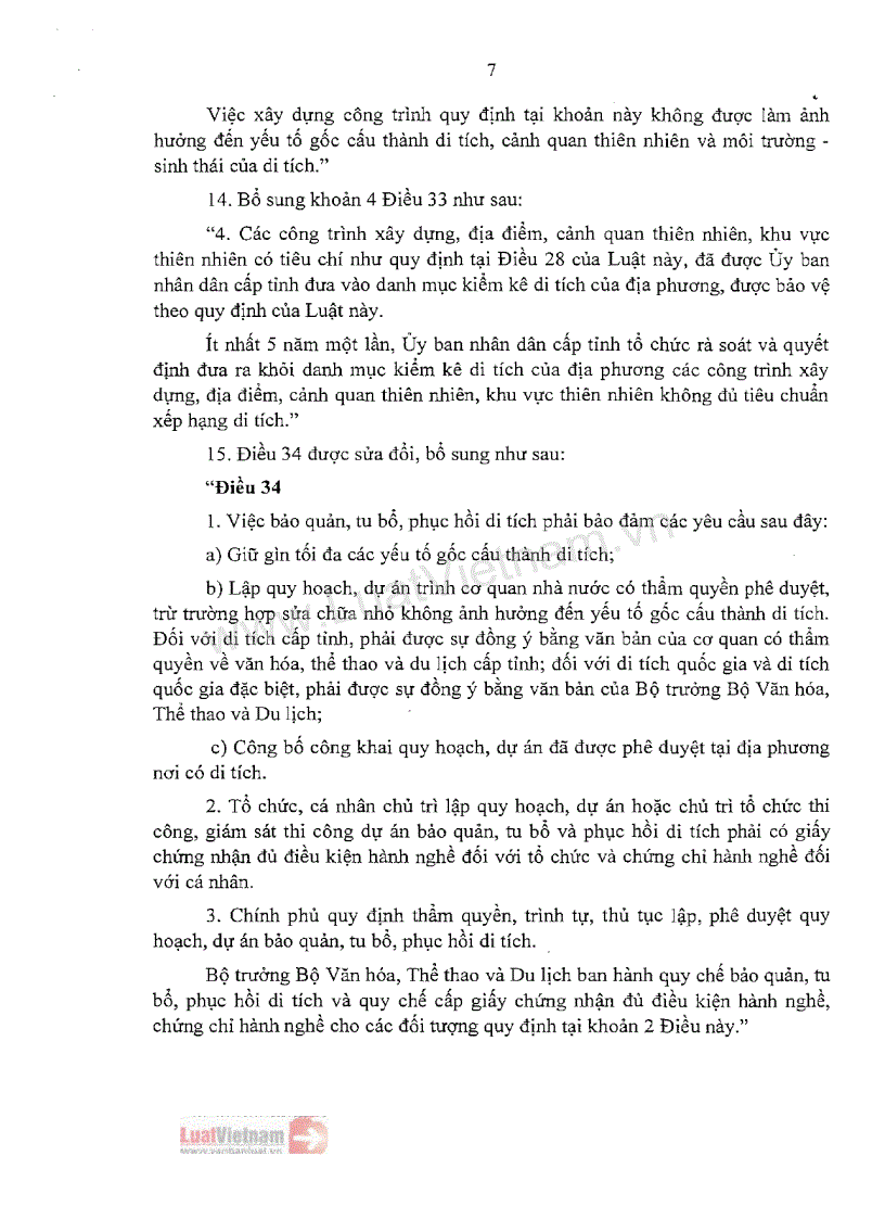 image for page Luật sửa đổi bổ sung một số điều của Luật Di sản văn hóa số 32 2009 QH12 của Quốc hội