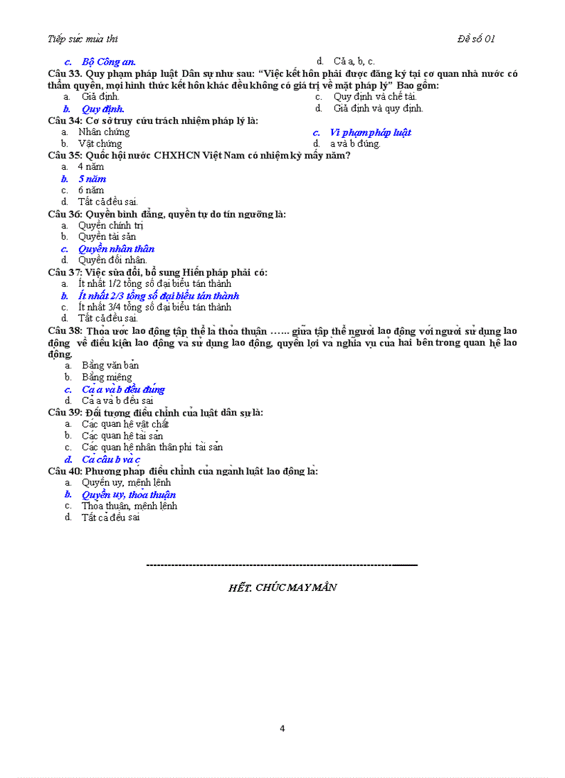 image for page Đề thi trắc nghiệm Pháp luật đại cương của ĐH Kinh tế đề số 1 có kèm đáp án