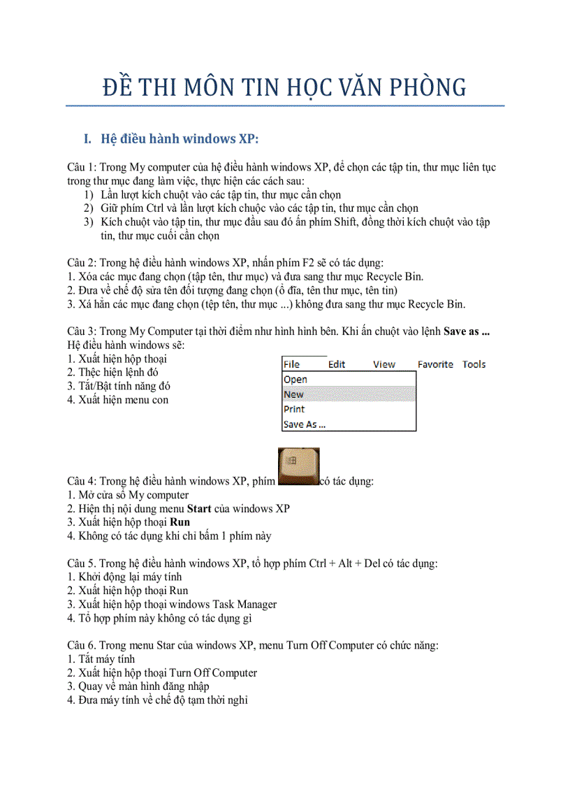 image for page Đề thi môn tin học văn phòng trong kỳ thi tuyển công chức 2010