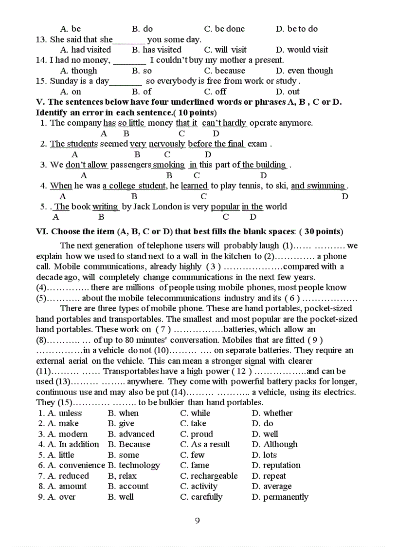 image for page 2 đề thi chon học sinh giỏi môn tiếng anh 9