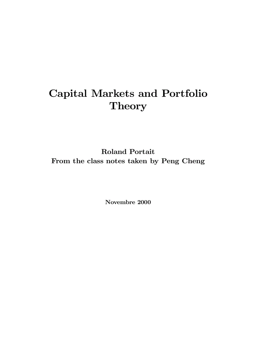 image for page Capital Markets And Portfolio Theory 2000