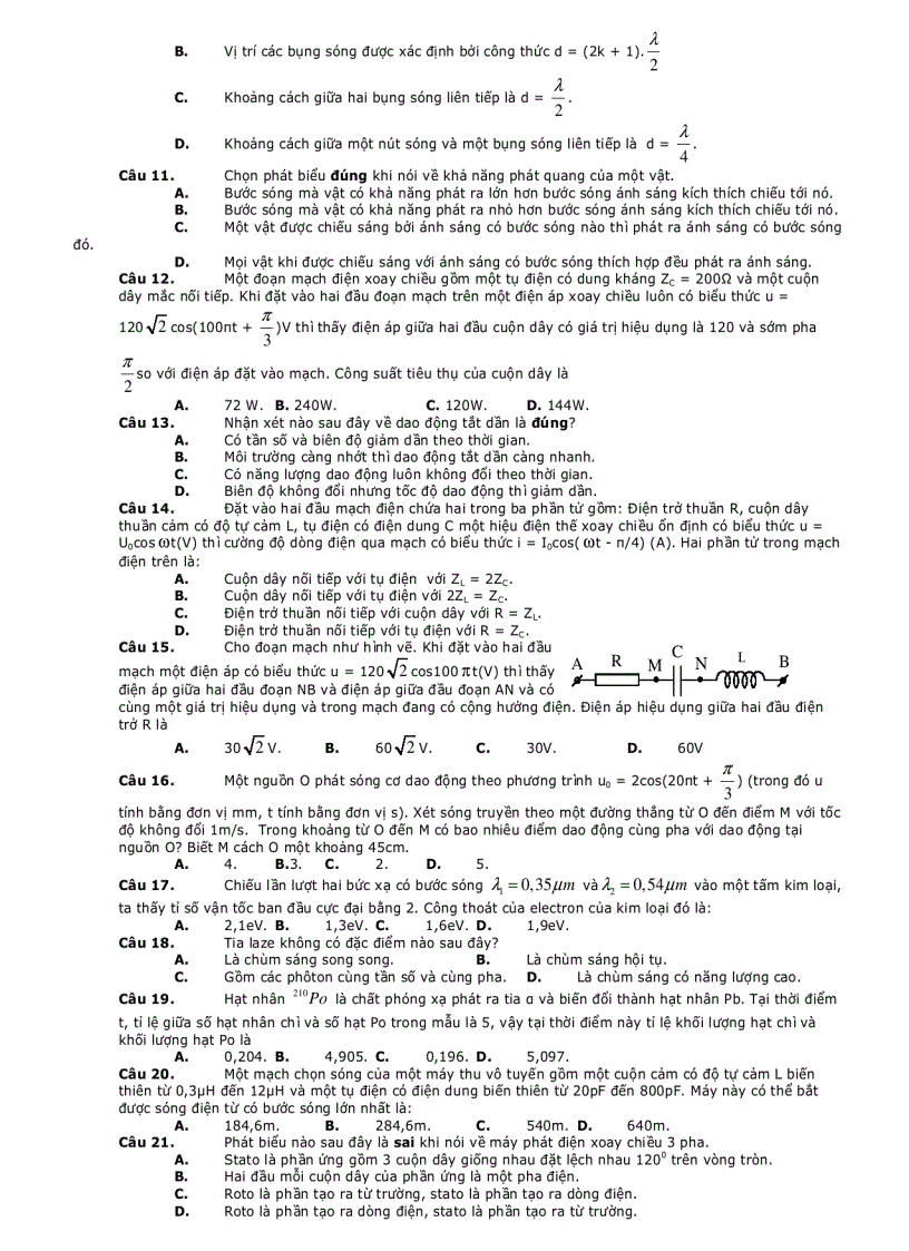 image for page Đề thi thử ĐH môn Vật lý tháng 3 2009 của trường THPT Chuyên Lê Hồng Phong TP HCM
