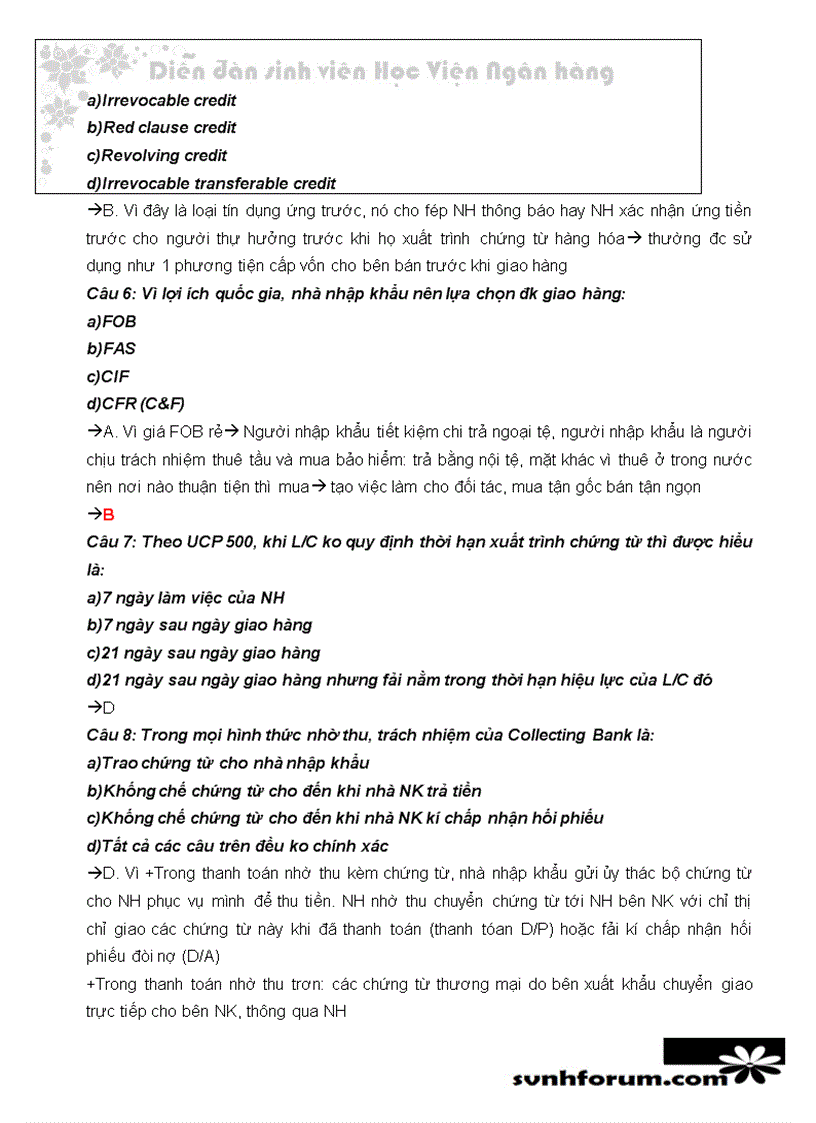 image for page Trắc nghiệm thanh toán quốc tế chọn a b c có giải thích