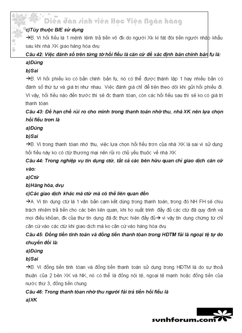 image for page Trắc nghiệm thanh toán quốc tế chọn a b c có giải thích