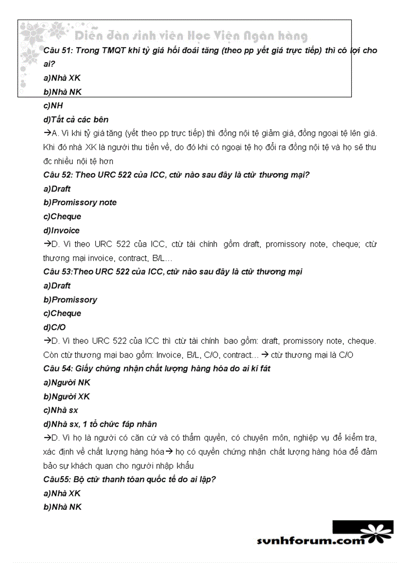 image for page Trắc nghiệm thanh toán quốc tế chọn a b c có giải thích