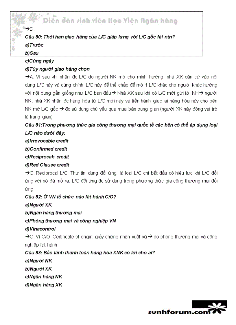 image for page Trắc nghiệm thanh toán quốc tế chọn a b c có giải thích