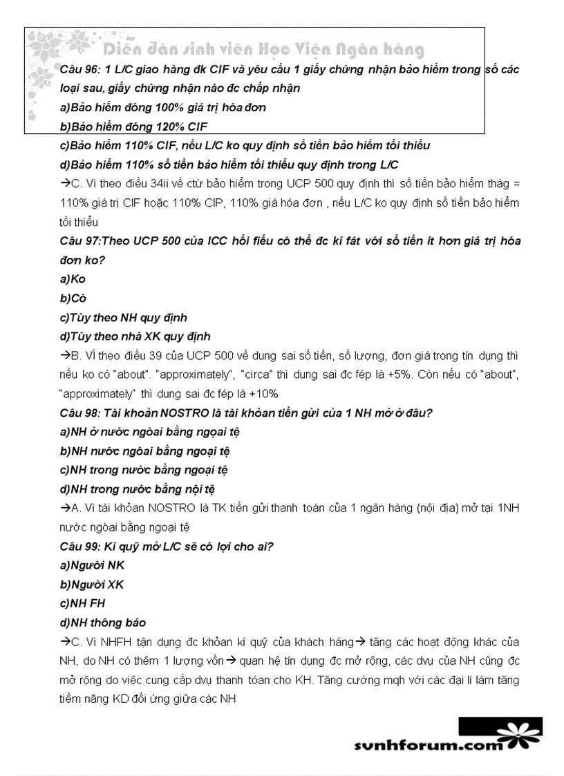 image for page Trắc nghiệm thanh toán quốc tế chọn a b c có giải thích