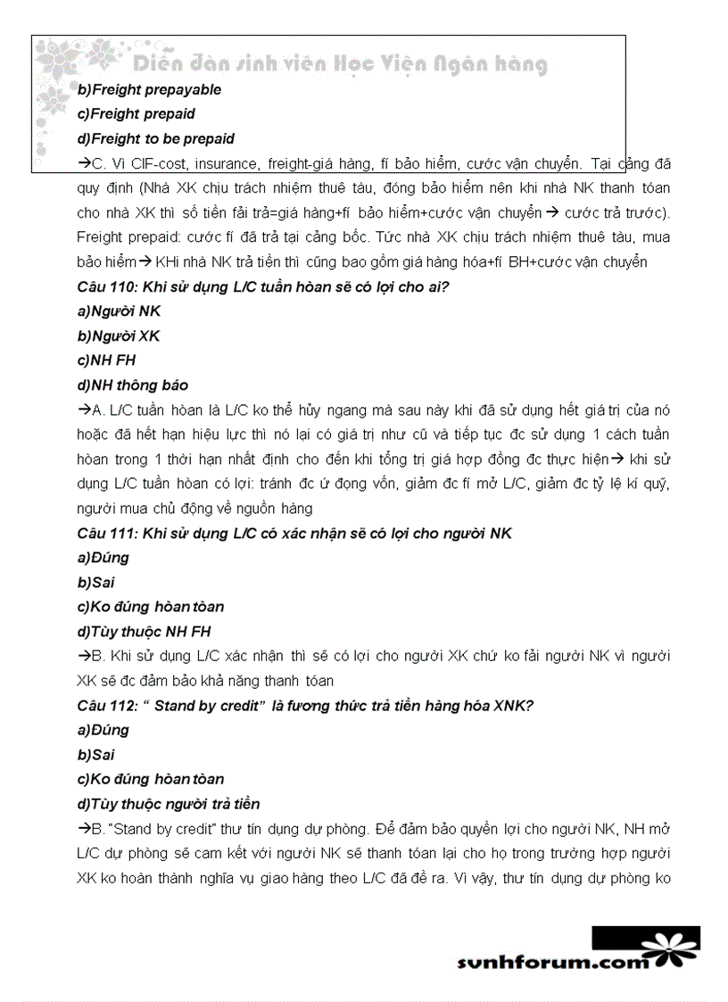 image for page Trắc nghiệm thanh toán quốc tế chọn a b c có giải thích