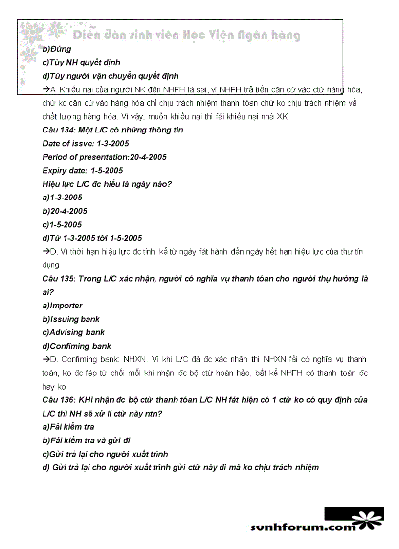 image for page Trắc nghiệm thanh toán quốc tế chọn a b c có giải thích